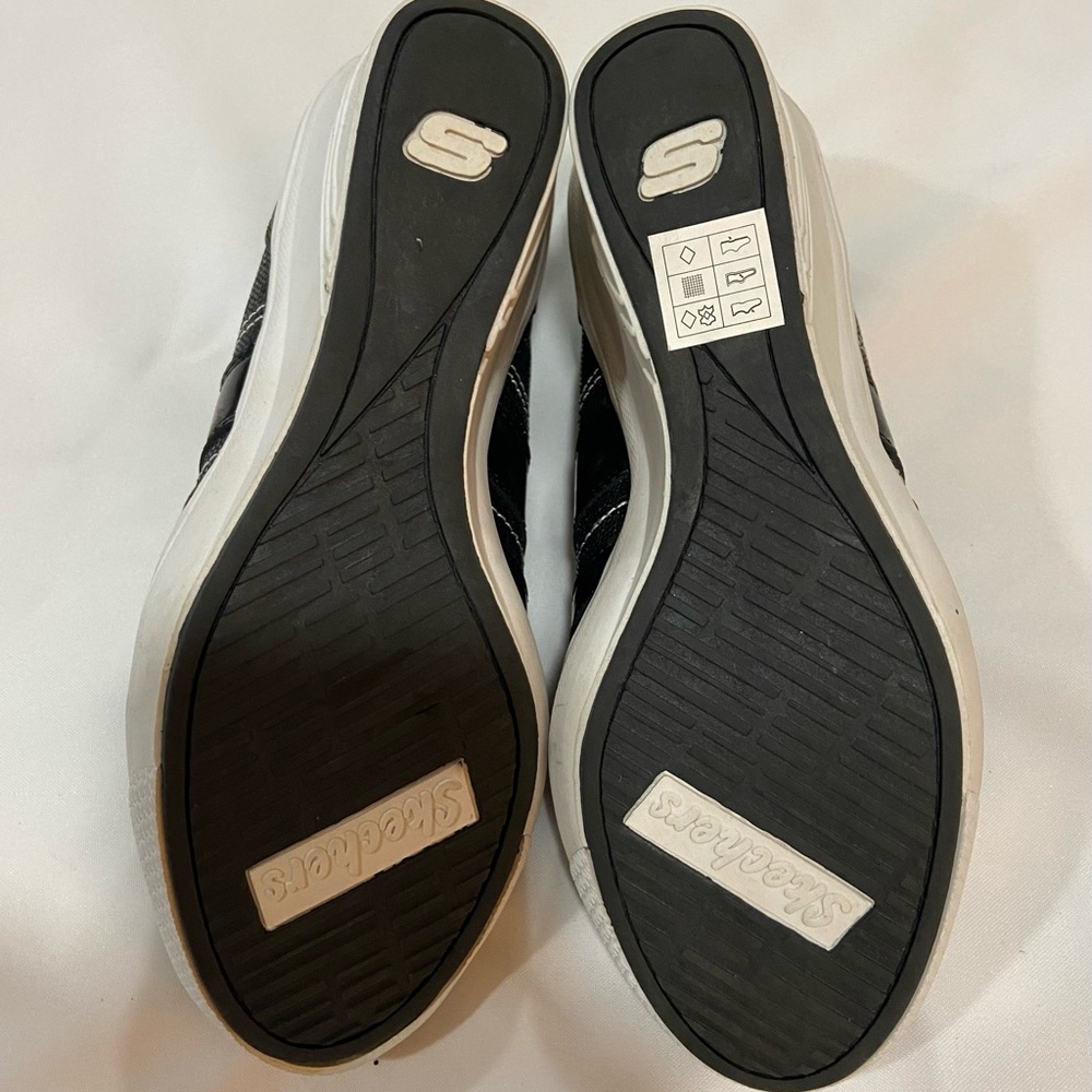 Skechers Black and White Wedge Athletic Shoes - Picture 5 of 7